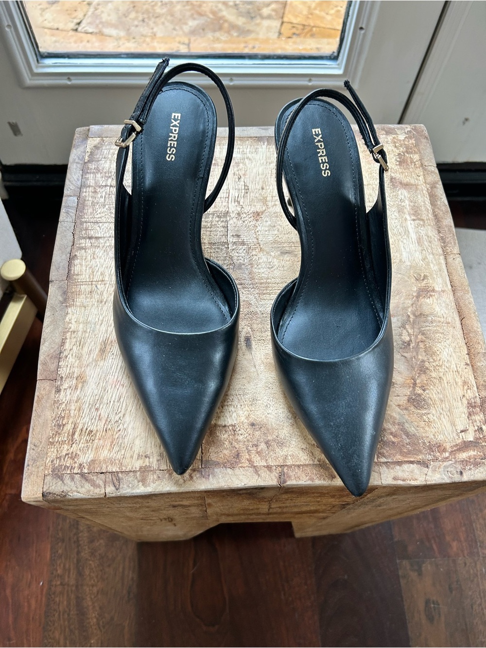 Express Black Pointed Slingback Heels